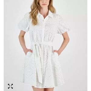 Sam Edelman Size 14 Dress Puff Sleeve White Eyelet White *no Belt